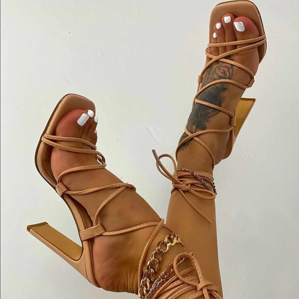 Nude Lace-up Heels